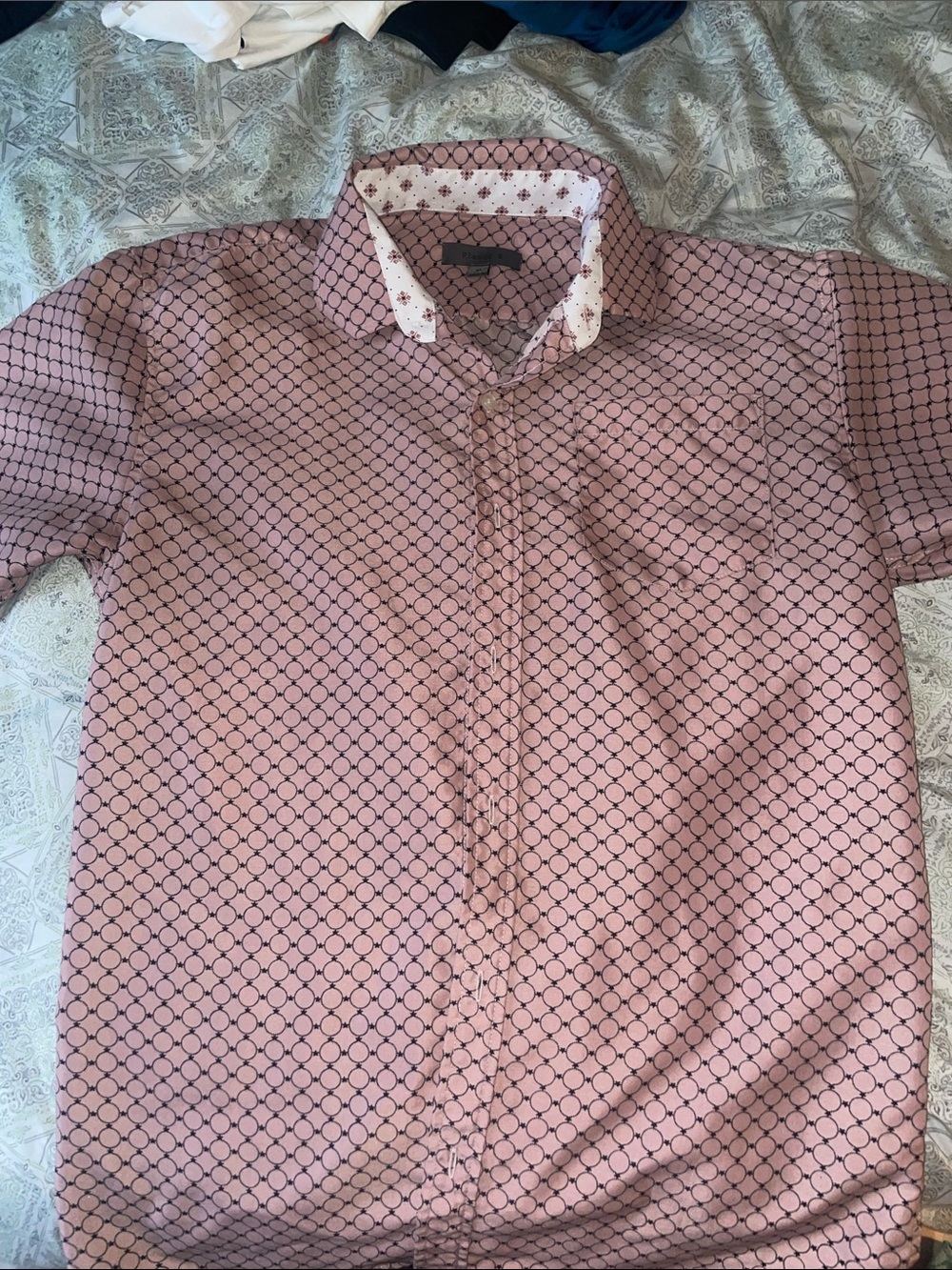 Mens Pink Patterned Short-Sleeve Shirt